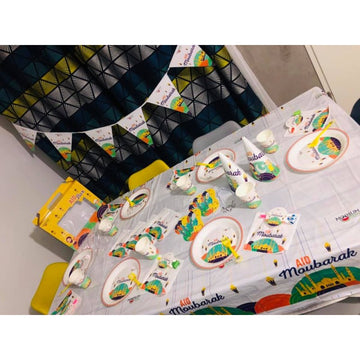 AID Box - Decoration - (Garland, Tablecloth, Hats, Cups, Plates, Forks, Napkins, Masks & Straws) - Mooslim Toys