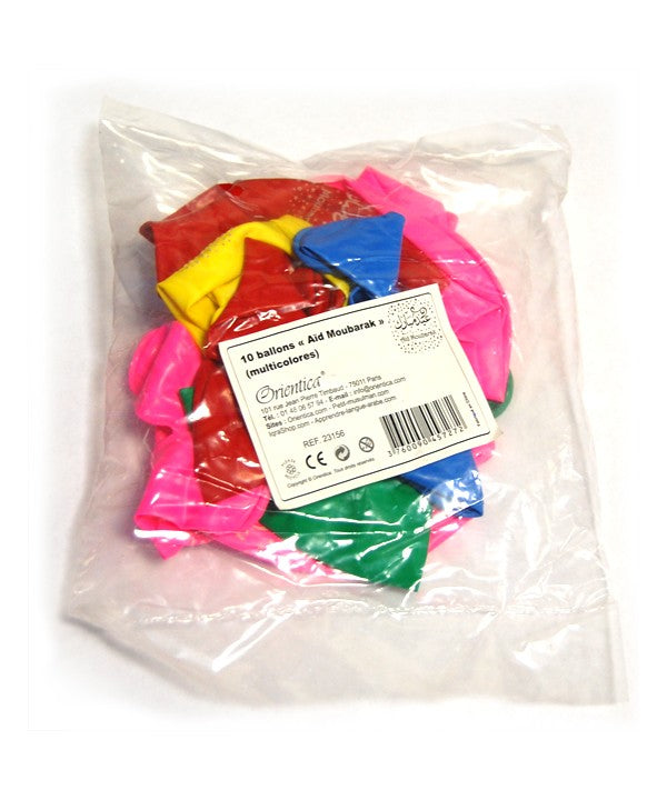 10 Ballons Aïd Moubarak - Ballons Multicolore Avec Etoiles - Français / Arabe