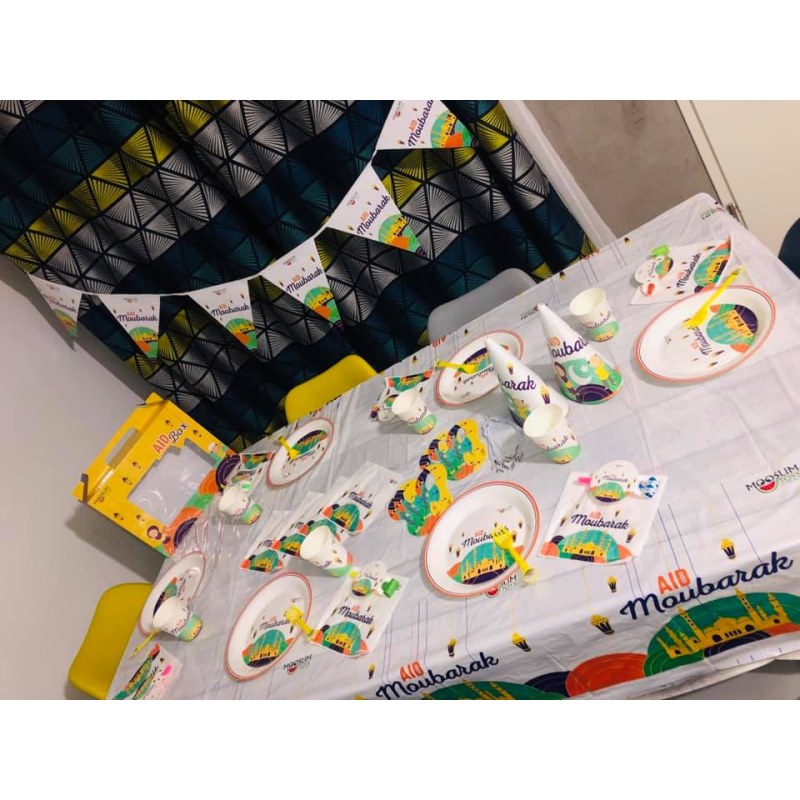 AID Box - Decoration - (Garland, Tablecloth, Hats, Cups, Plates, Forks, Napkins, Masks &amp; Straws) - Mooslim Toys