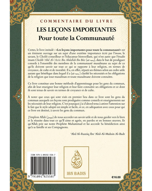Les Leçons Importantes- Commentaire D'abd Ar-razzaq Al-badr  - Ibn Bâz - Ibn Badis