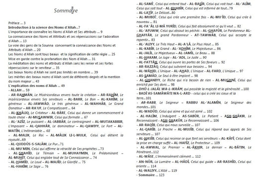 Explication des noms d'Allah - Cheikh 'Abd ar-Rahman As-Sa'dî Sommaire