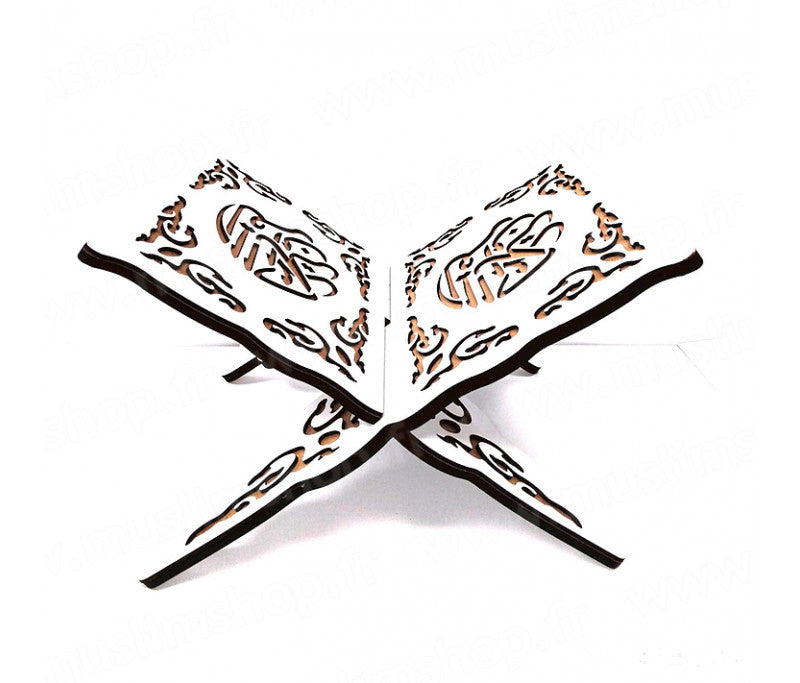 Porte-Livre (Porte Coran) Blanc emboîtable (2 pièces) en Bois composite Calligraphié finition épaisse (29x21cm)