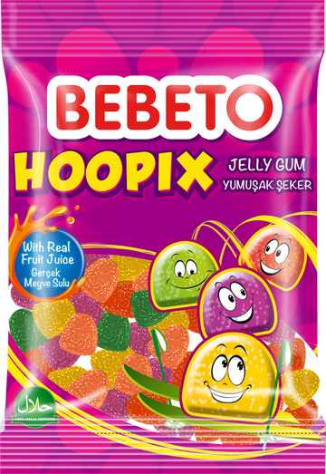 Bonbons Halal Hoopix - Fabriqué avec du vrai Jus de Fruit - Bebeto - Sachet 80gr