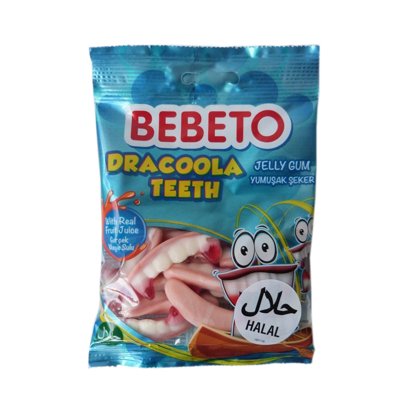 Bonbons Dracoola Teeth - Fabriqué avec du Vrai Jus de Fruit - Bebeto - Halal - Sachet 80gr