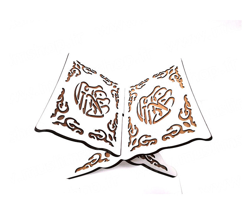 Porte-Livre (Porte Coran) Blanc emboîtable (2 pièces) en Bois composite Calligraphié finition épaisse (29x21cm)