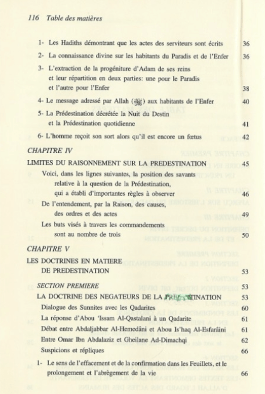 Le Décret Divin et la Prédestination - Dr Omar Al Achqar sommaire
