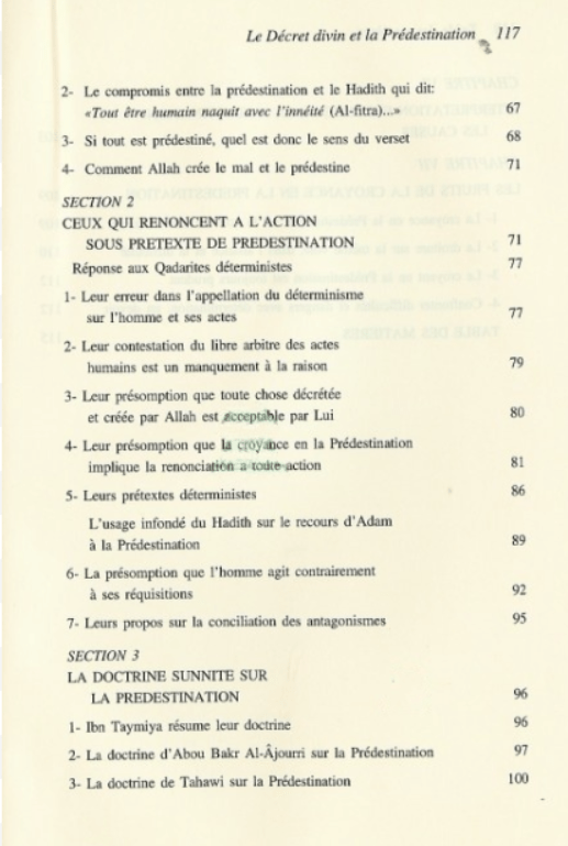 Le Décret Divin et la Prédestination - Dr Omar Al Achqar sommaire 2