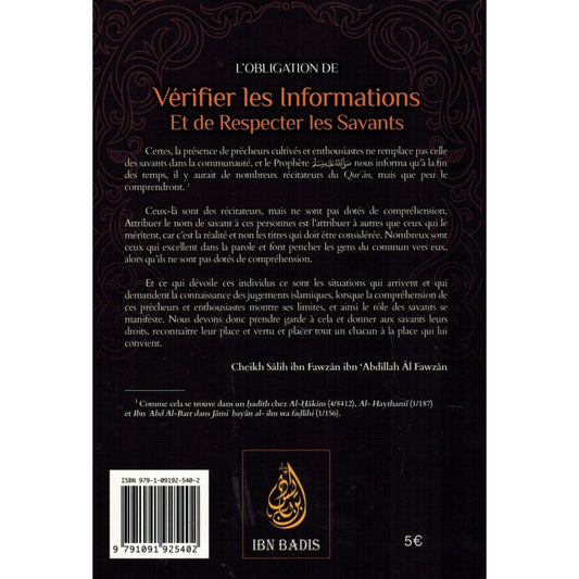 L'Obligation de Vérifier les Informations et de Respecter les Savants - Cheikh Salih Al Fawzan - Ibn Badis