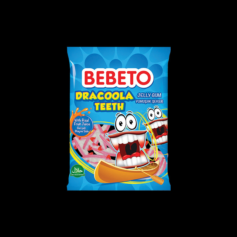 Bonbons Dracoola Teeth - Fabriqué avec du Vrai Jus de Fruit - Bebeto - Halal - Sachet 80gr